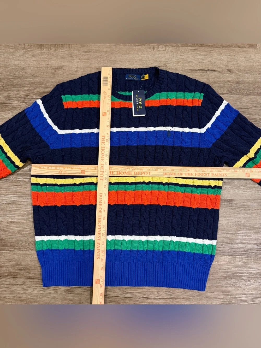 NWT Ralph Lauren Polo Men’s XL Multi Color Striped Cable Knit Cotton Sweater